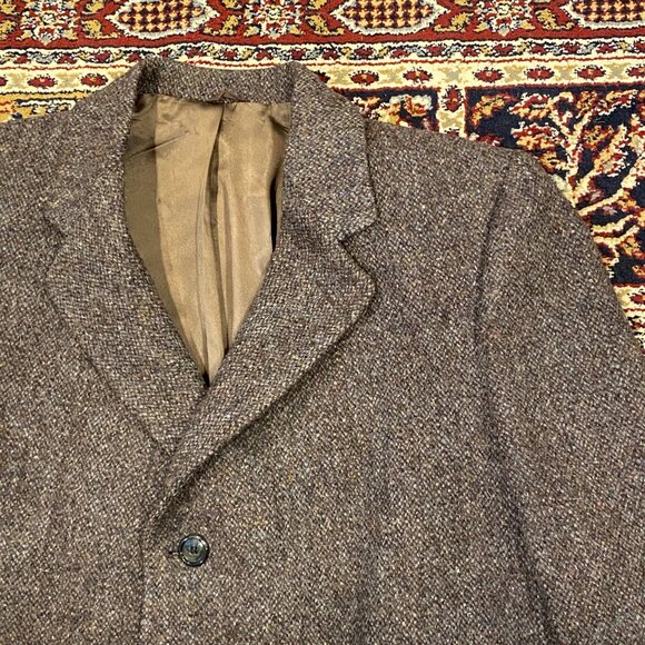 Vintage 80s Harris Tweed Wool Overcoat Brown - Picture 4 of 5